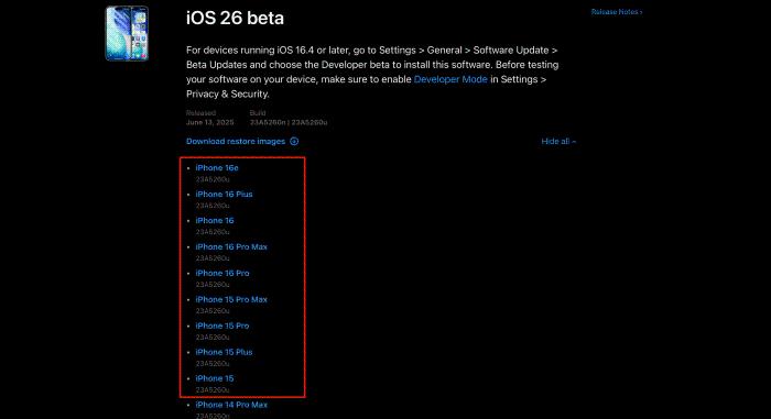 Az iOS 26 betöltési hibáját javító, frissített fejlesztői béta build érkezett tegnap az iPhone 15 és 16 modellekhez