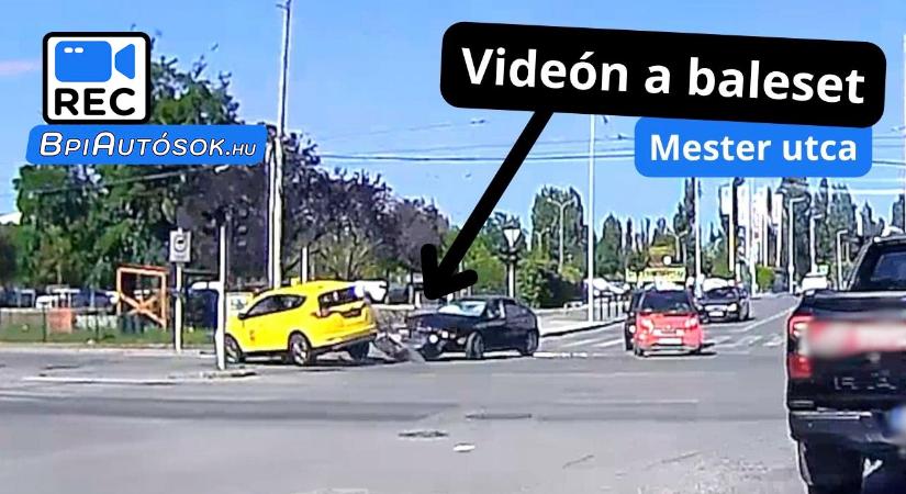 Videón a Mester utcai taxis baleset