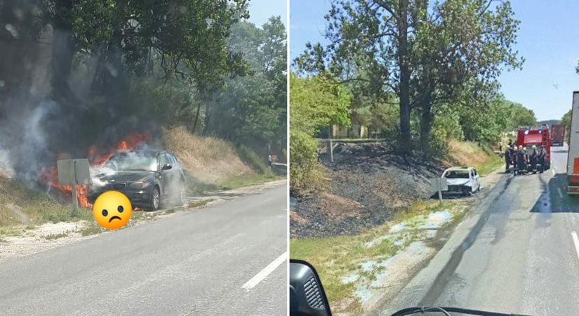 Kigyulladt egy autó a 10-esen - Dorogi-medence