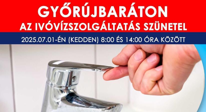 Szünetel az ivóvízellátás Győrújbaráton