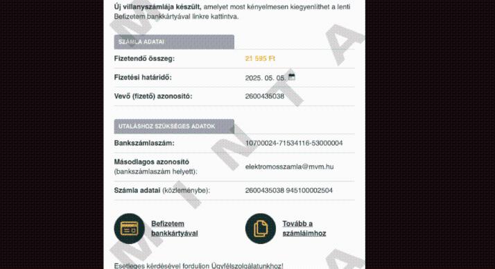 Megváltozik az MVM e-számla értesítője – Érdemes figyelni mert adathalászok is másolják