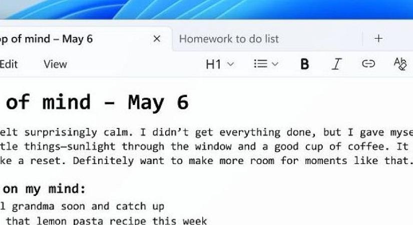 Megjöttek az új formázási lehetőség a Windows 11 Jegyzettömbbe