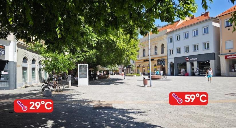 Hihetetlen adatok: 59 fokot mértek a szombathelyi Főtéren - tojást lehetne sütni az aszfalton