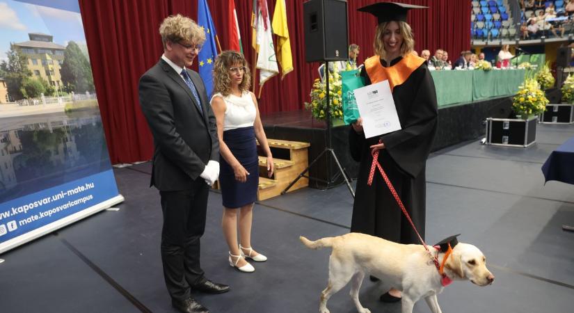 Diplomát kapott egy kutya a kaposvári egyetemen, megható pillanatok