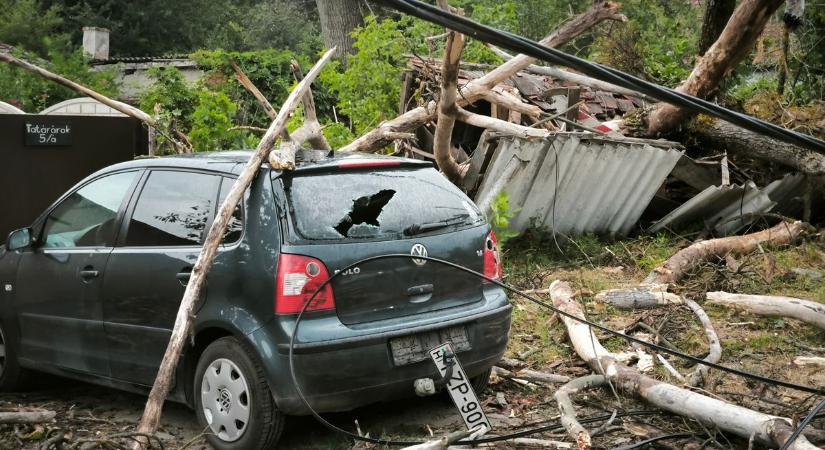 Így törte a viharban kidőlt fa az autót Miskolcon