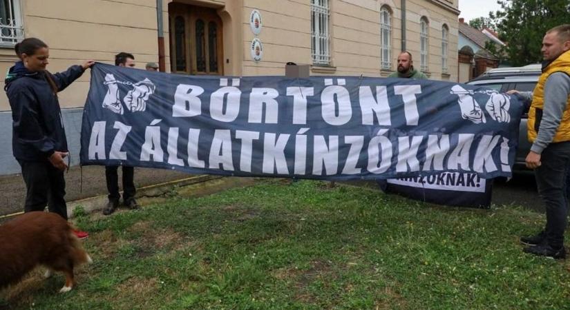 Horrortanyák –Tüntetők várták a bíróság előtt az osztrák állatkínzót Sárváron - fotó