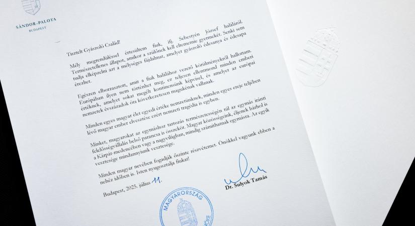 „Európában ilyen nem történhet meg” – Sulyok Tamás részvétét nyilvánította ifj. Sebestyén József családjának