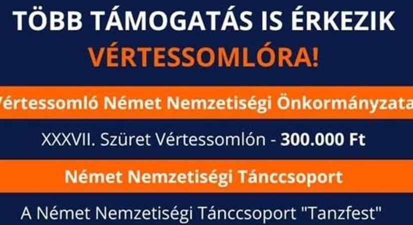 Közel 2 millió forint támogatás érkezik Vértessomlóra