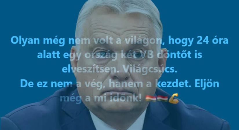 Orbán nem a ‘faluvégi kurta kocsmában’, hanem magyar miniszterelnökként: ‘olyan még nem volt a világon, hogy 24 óra alatt egy ország két VB döntőt is elveszítsen’