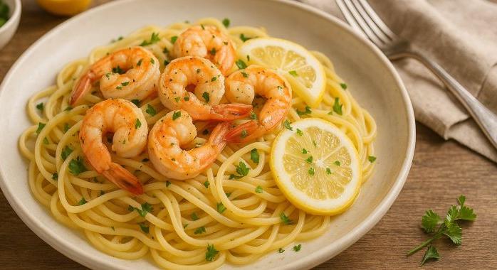 Citromos‑fokhagymás garnélás linguine