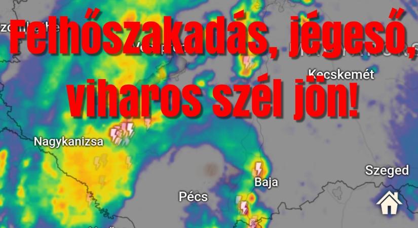 Robbannak a zivatarok a Duna mentén, felhőszakadás, jégeső!