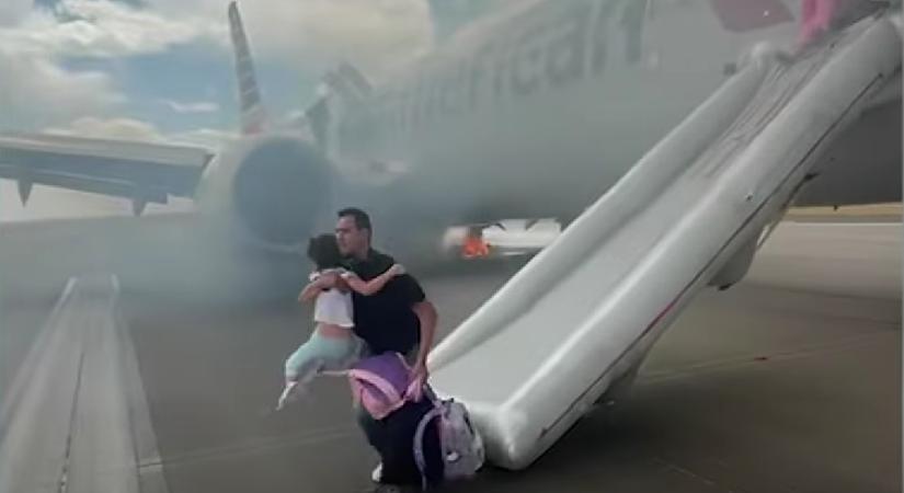 Brutális videó: felszállás közben gyulladt ki egy repülőgép, csúszdákon menekültek az utasok