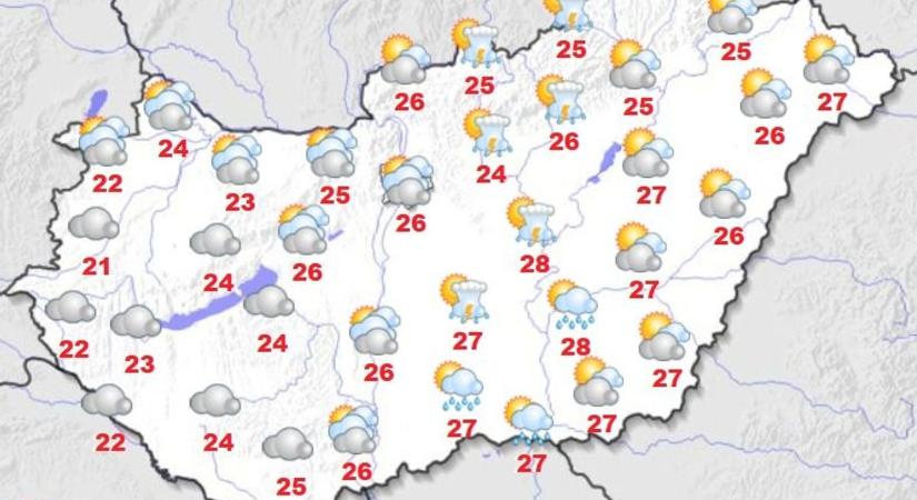 Felhős, esős időnk lesz kedden