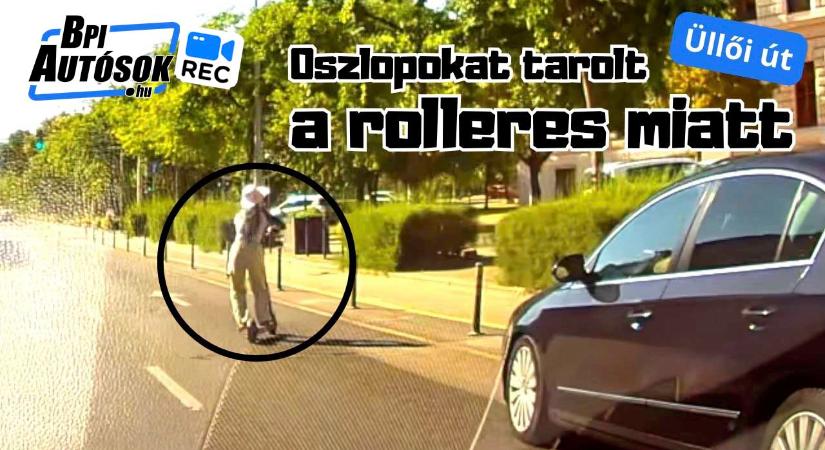 Rolleres lány miatt tarolta le az oszlopokat egy autós az Üllői úton – a rolleres elhajtott