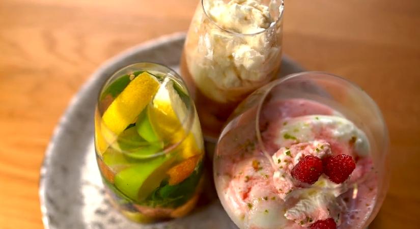 Nyári frissítő italok: jeges tea, jeges kávé, málnashake