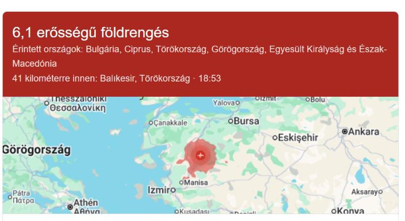 Földrengés Törökországban, több épület összedőlt, legalább három ember megsérült