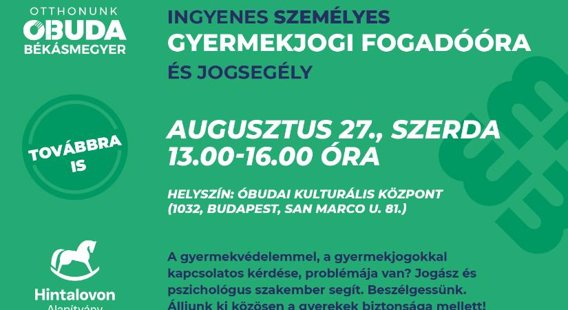 Nyár végi ingyenes jogsegély és gyermekjogi tanácsadás az ÓKK-ban
