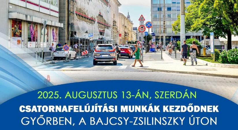 Csatornafelújítási munkák kezdődnek Győrben, a Bajcsy-Zsilinszky úton