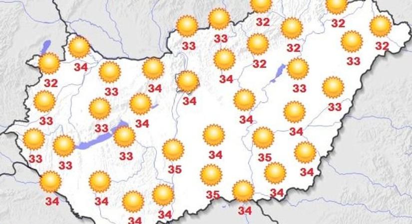 Perzselő hőség és zavartalan napsütés várható szerdán