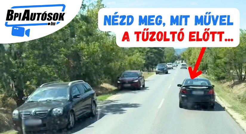 Nem érti, nem hallja?! – Érthetetlen manőver a tűzoltóautó előtt