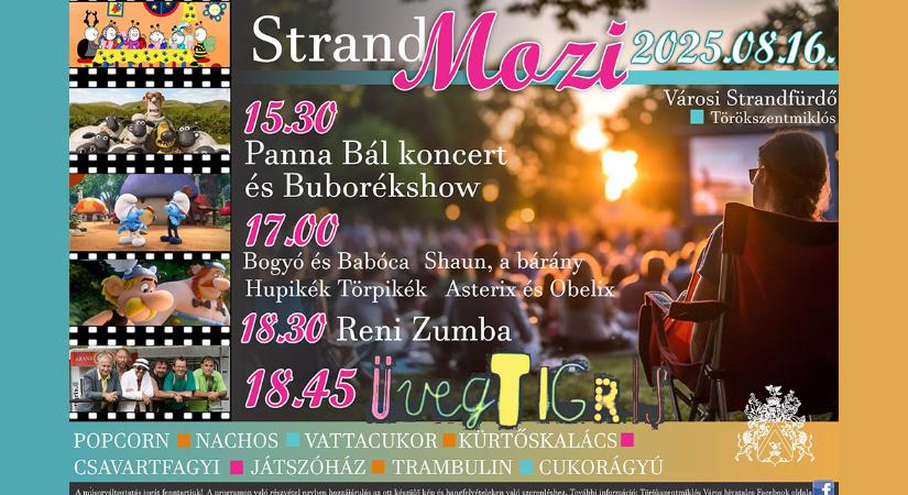 Strandmozi szombaton Törökszentmiklóson – koncert, mese, tánc és Üvegtigris a vízparton!