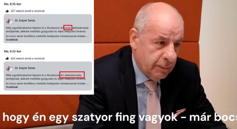 Sulyok Tamás kitörölte a Facebook-posztjából, hogy “orosz” támadás érte Munkácsot
