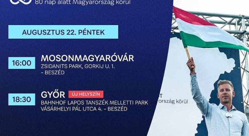 Nem a Petőfi téren, hanem a ‘Lapos’ mellett lesz pénteken Magyar Péter győri rendezvénye