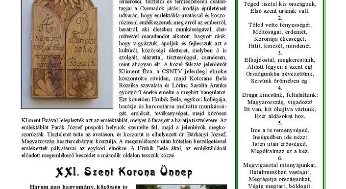 Emléktábla-állítás és a Szent Korona Ünnep az augusztusi Kürtösben