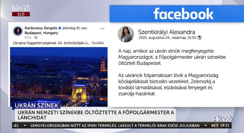 Ukrán nemzeti színekbe öltöztette a Lánchidat Ukrajna függetlenségének 34. évfordulóján Karácsony Gergely  videó