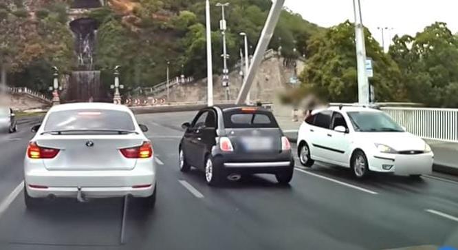 Forgalommal szemben szlalomozott egy Ford Focus az Erzsébet hídon - videó
