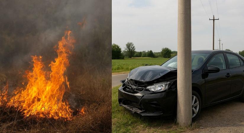 Nem tétlenkedtek a tűzoltók: égő komposztáló, autóbaleset