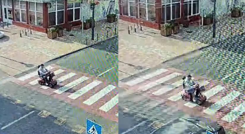 Felkavaró videón, ahogy egy autós fékezés nélkül elüt a zebrán egy elektromos mopeddel közlekedő 93 éves férfit