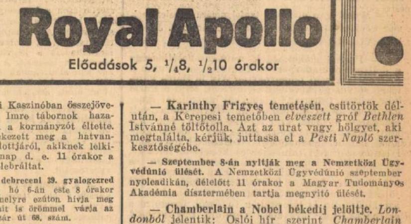 Nyolcvanhét éve halt meg Karinthy Frigyes, akinek a temetéséről olyan rövidhír jelent meg, mintha ő maga írta volna