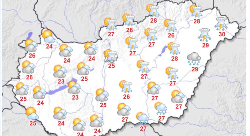 Záporokkal és zivatarokkal tarkított idő várható