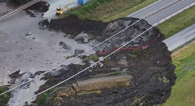 VIDEÓ: Megnyílt a föld az autópálya alatt, eltűnt egy ember Norvégiában
