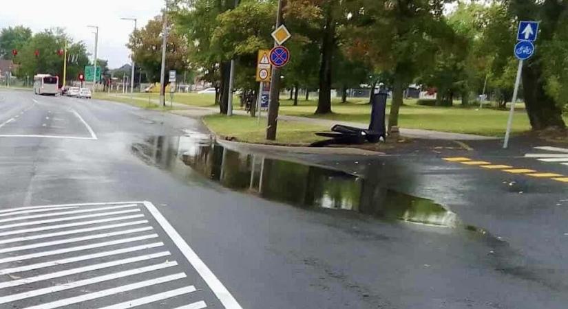Még nem kell háborogni a győri Pláza előtti nagy tócsa miatt a Tihanyi Árpád úton