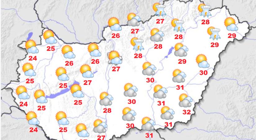 Meleg, helyenként borús időnk lesz a mai