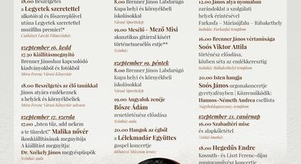Brenner János 70 - Programsorozat Szentgotthárdon (szept. 15-21.)