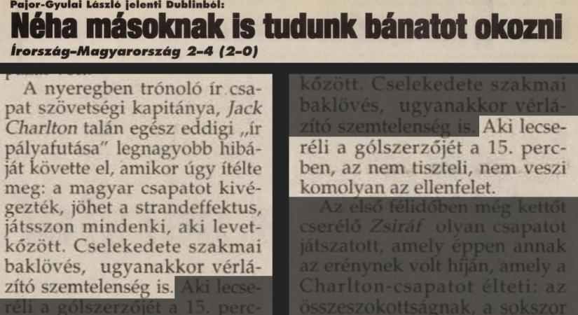 „Aki lecseréli a gólszerzőjét a 15. percben, az nem tiszteli az ellenfelet” – az írek elleni utolsó győzelemnél olyat tett a válogatott, ami legutóbb Puskáséknak sikerült