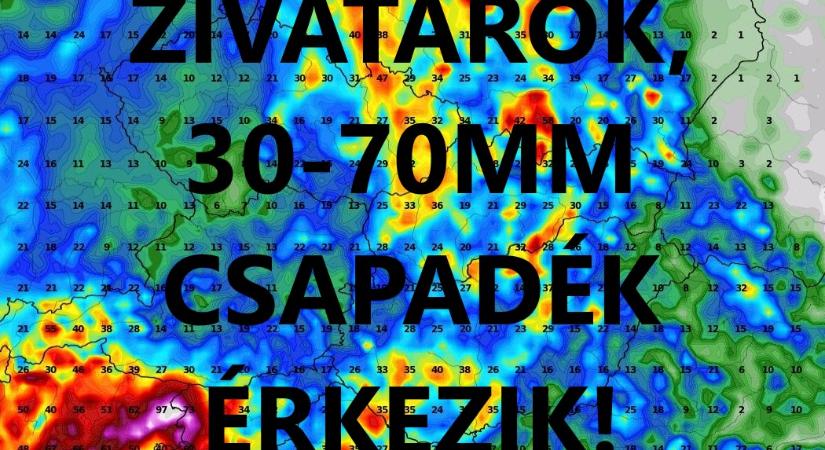 Hidegfront, zivatarok 30-70mm eső!