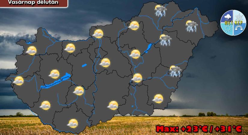 Vasárnap is keleten lehetnek elszórtan záporok, zivatarok