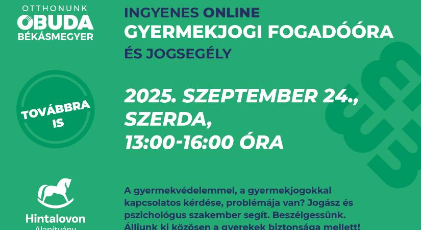 Az új tanév első ingyenes gyermekjogi fogadóóráját szeptember 24-én tartják