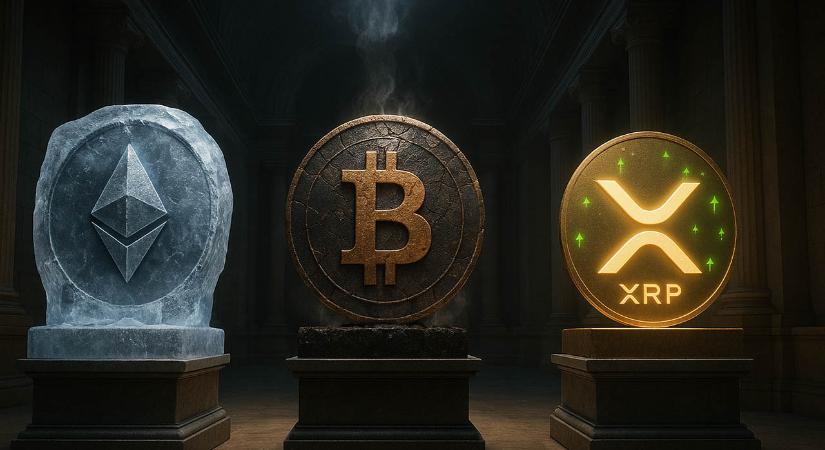 A kriptoipar nagy hármasa: Az Ethereum befagyva, a Bitcoin túladott, az XRP a felépülését célozza
