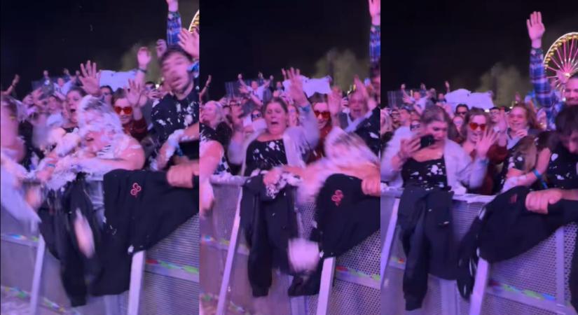 Így néz ki, mikor Steve Aoki úgy fejbe dobja tortával egy rajongóját, hogy az kidől