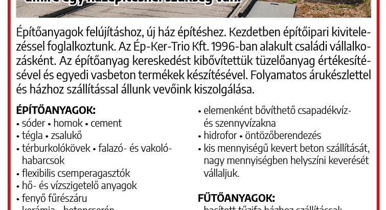 TÜZÉP ÉS ÉPÍTŐANYAG KERESKEDÉS