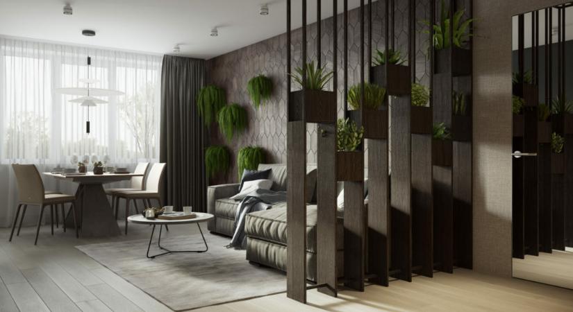 Könnyed lakberendezés egyedi térelválasztóval, modern burkolatokkal 60 m2-en Litvániából
