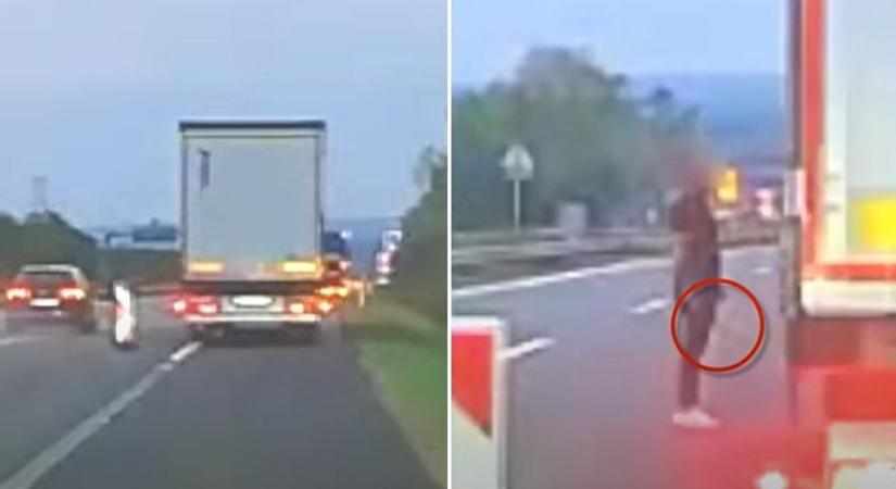 Dühös sofőr az M3-ason: megállította a kamiont és betörte az ablakát! (videó)