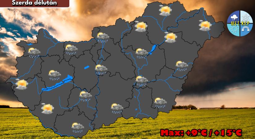Hűvös, szeles, záporesőkkel tarkított szerda