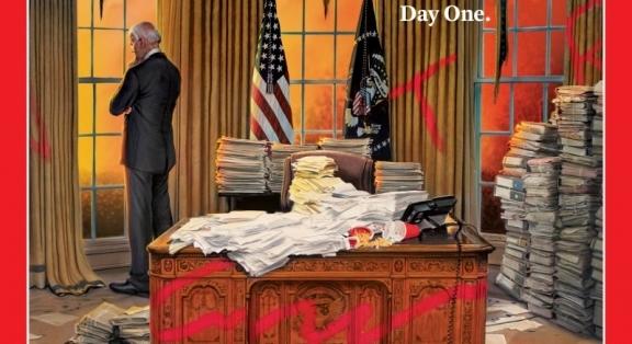 A Time magazin februári címlapja mindent elmond az új elnök előtt álló feladatokról