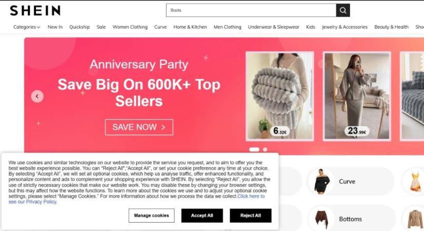 150 millió eurós bírságot kapott a Shein, sütik miatt